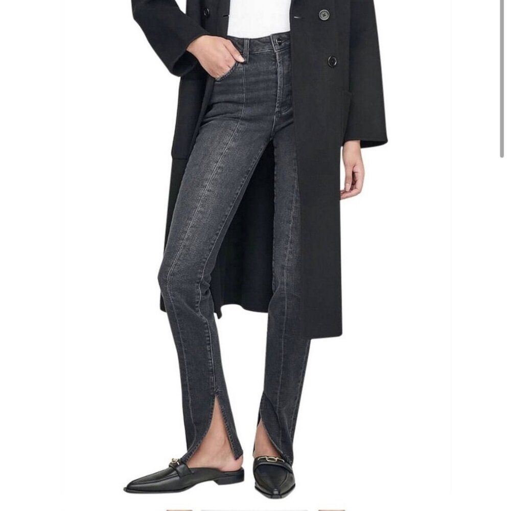 Anine Bing Heath Split Hem Skinny Jeans in Vintage Black 27